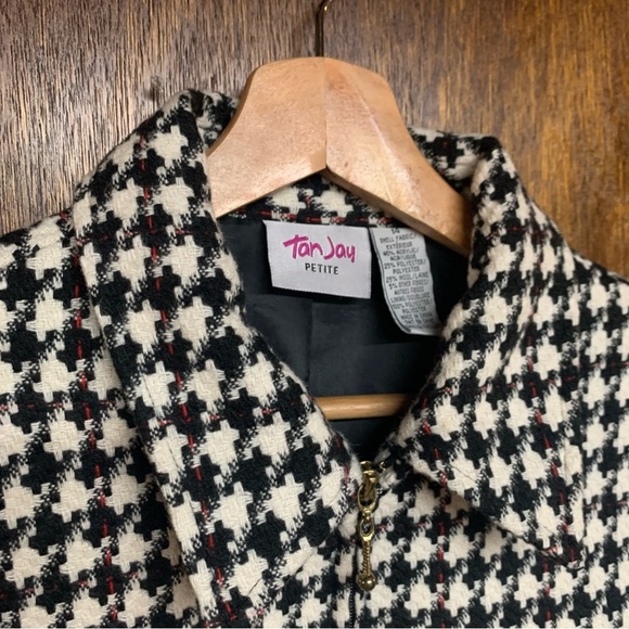 TanJay Jacket houndstooth Wool Long Sleeves Full Zip Coat Women Size 14 - Picture 5 of 8